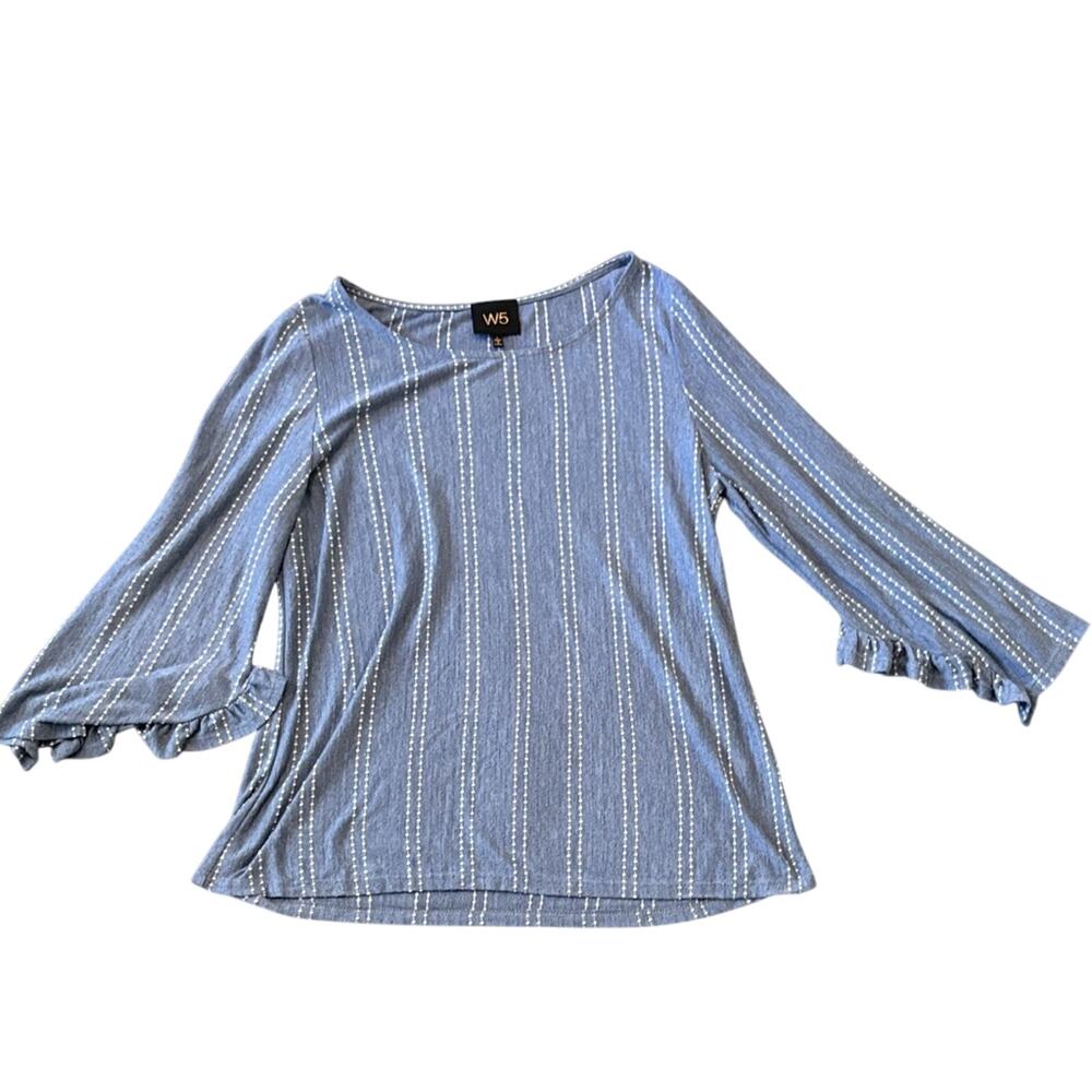 W5 Blue Striped Ruffle Cuff Blouse Women’s Large